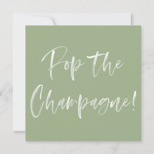 Pop The Champagne Sage Green Script Brautparty Einladung (Vorderseite)