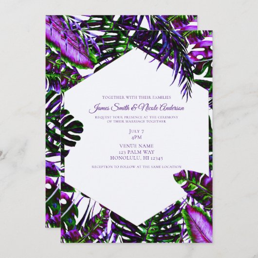 Pop Tropical Palm Blätter Hochzeiten Einladung (Vorne/Hinten)