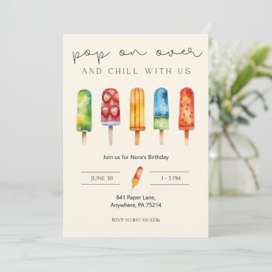 Pop über Popsicle Custom Birthday Einladung (Stehend Vorderseite)
