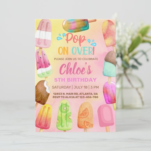 Pop über Popsiklen Sommergeburtstag einladen. Einladung (Stehend Vorderseite)