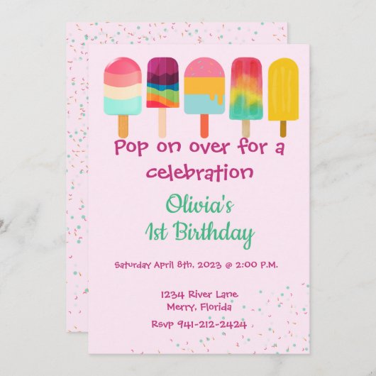 Pop über Sommer Thema Geburtstag Einladung (Vorne/Hinten)