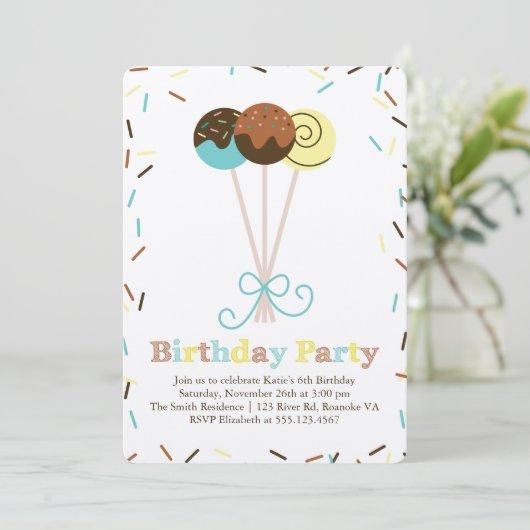 Pop und Sprinklen zum Geburtstag Einladung (Stehend Vorderseite)