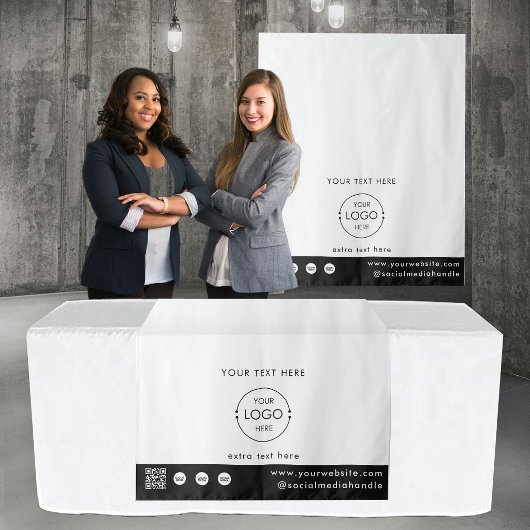 Pop Up Shop Logo QR Code Vendor Table Runner White Wandteppich