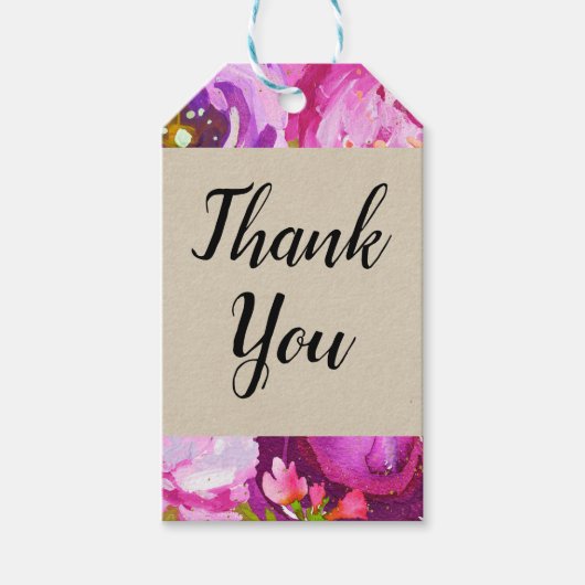 Pop von rosa Lila Gold Moderne Blumengunst Geschenkanhänger (Vorderseite)