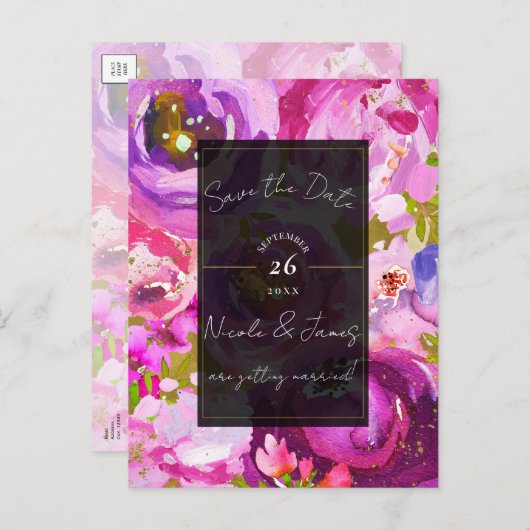 Pop von rosa und Lila lebendiges Blumengestein Sav Ankündigungspostkarte (Vorne/Hinten)