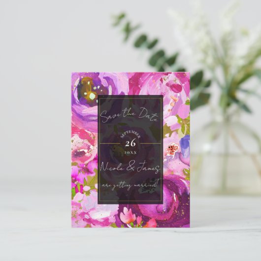 Pop von rosa und Lila lebendiges Blumengestein Sav Ankündigungspostkarte (Stehend Vorderseite)