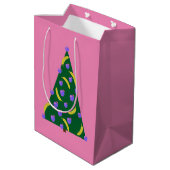 Pop Weihnachtsbaum mit Äpfeln & Bananen Rosa Mittlere Geschenktüte (Rückseite Schrägansicht)