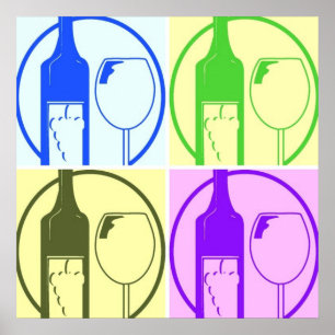 Pop Wine Bottle und Glass Art Poster
