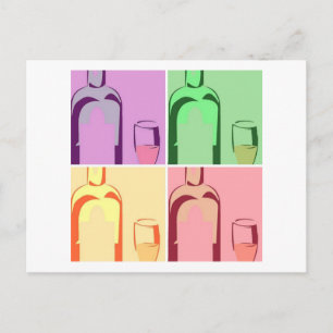 Pop Wine Bottle und Glass Art Postkarte
