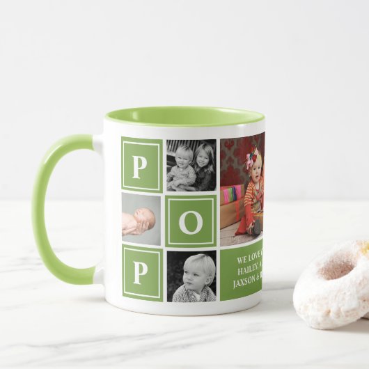 Pop Wir Liebe Sie Green Custom Foto Collage Tasse (Mit Donut)