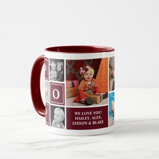 Pop Wir Liebe Sie Maroon Custom Foto Collage Tasse (Vorderseite Links)