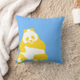 Pop Yellow Panda Sky Blue Throw Kissen