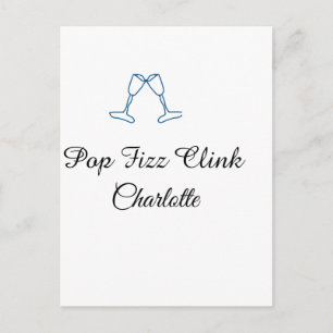 Pop zischt klirrt blaue Champagnerflasche neues Ja Postkarte