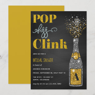 Pop zischt klirrt Glitter Tafel Brautparty Einladung