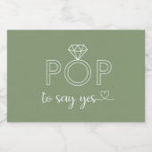 Pop zu sagen ja Diamantring Salbei Sparkling Wein Schaumweinetikett (Einzelnes Label)