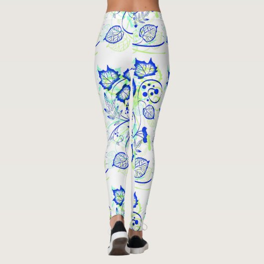 PopArt Blue-Blätter Leggings (Rückseite)