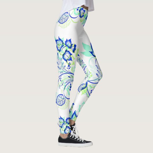 PopArt Blue-Blätter Leggings (Rechts)