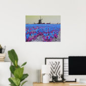 Popart Blue Tulips Windmills Landschaft Poster (Heimbüro)