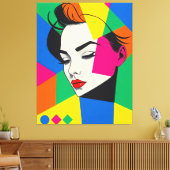 Popart Female Portrait Geometrische Formen Leinwanddruck (Insitu (Wohnzimmer))