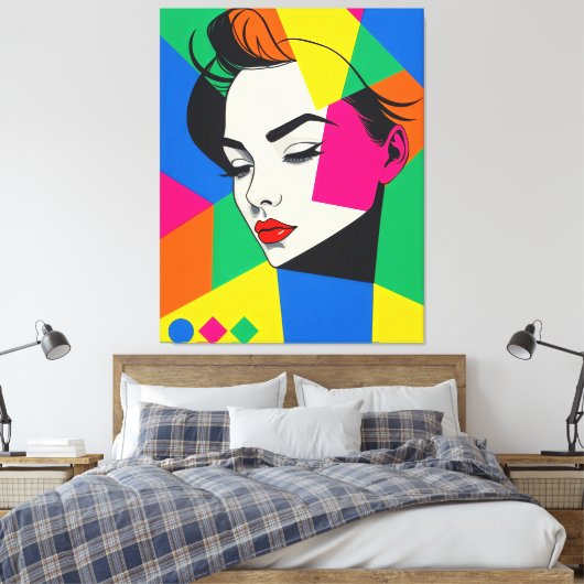 Popart Female Portrait Geometrische Formen Leinwanddruck (Insitu (Schlafzimmer))