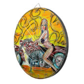 Popart Mädchen auf einem Motorrad Dartscheibe (Vorderseite rechts)