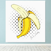 Popart Peeling Bananenfrucht auf Halftone Dots Leinwanddruck (Insitu (Holzboden))
