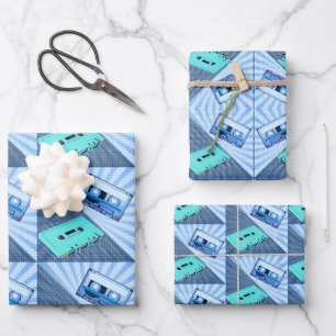 PopArt Polka Dot Cassettes - Blues Wrapping Paper Geschenkpapier Set