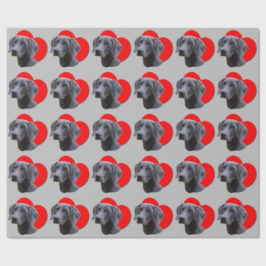 PopArt Red Heart Weimaraner Maus Grau Liebe   Geschenkpapier (Flach)
