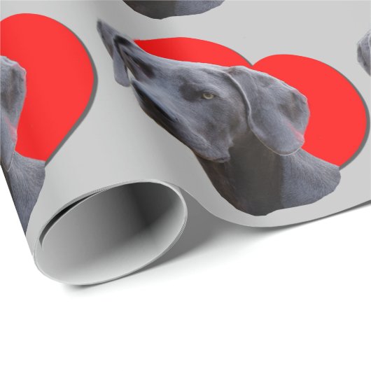 PopArt Red Heart Weimaraner Maus Grau Liebe Geschenkpapier (Rolleneckpunkt)