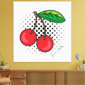Popart Rote Kirschen auf Halftone Dots Canvas Prin Leinwanddruck (Insitu (Wohnzimmer))