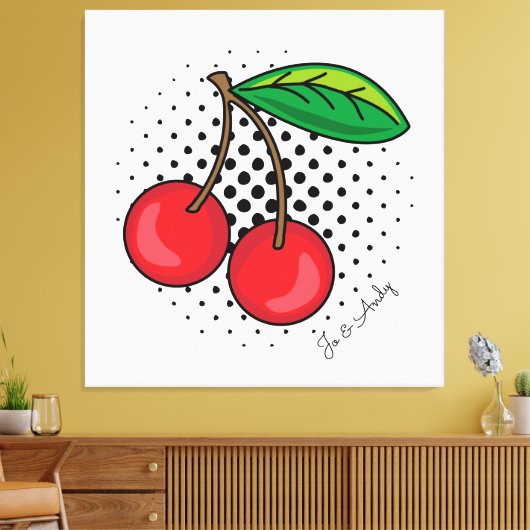 Popart Rote Kirschen auf Halftone Dots Canvas Prin Leinwanddruck (Insitu (Wohnzimmer))