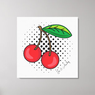 Popart Rote Kirschen auf Halftone Dots Canvas Prin Leinwanddruck