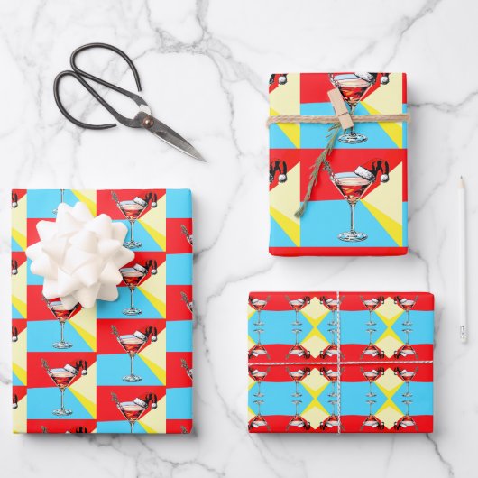 PopArt Santa Martini Geschenkpapier Set (Vorderseite)
