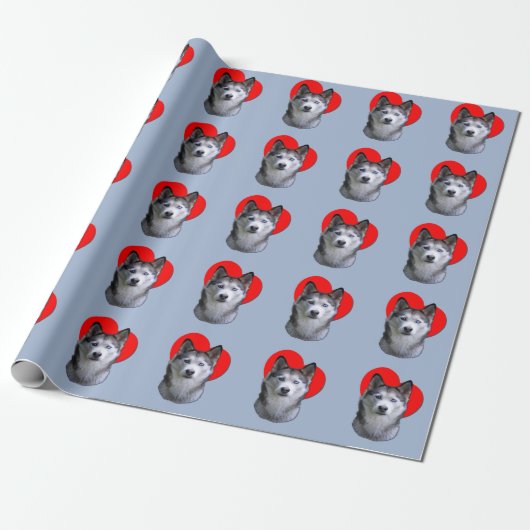 PopArt Silver Husky Herz Liebe Geschenkpapier (Ungerollt)