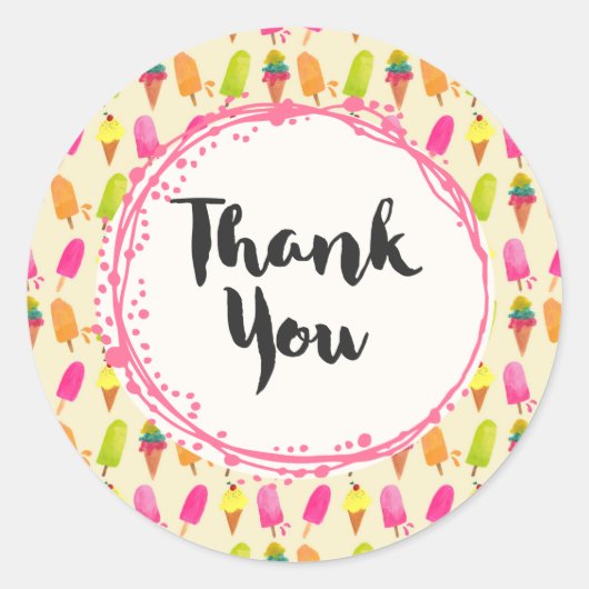 Popcles and Ice Cream Summer Pattern Vielen Dank Runder Aufkleber (Vorderseite)