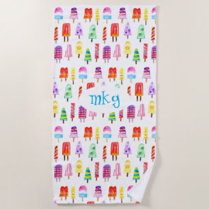 Popcles Bright Watercolor Monogram Beach Towel Strandtuch