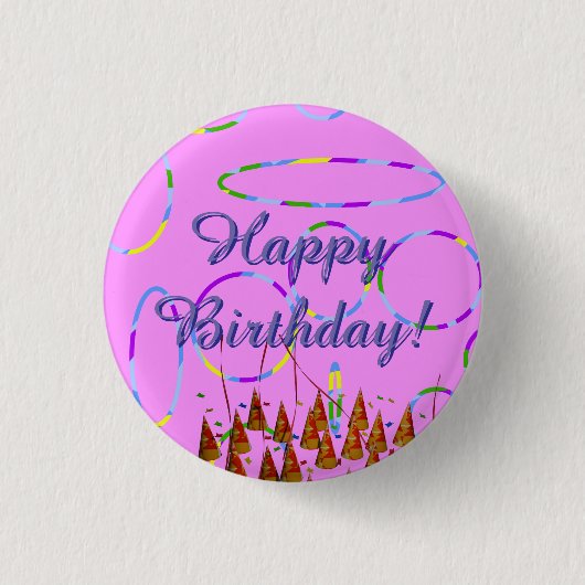 Popcorn Anime Festive Happy Birthday Button (Vorderseite)