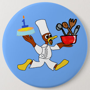 Popcorn Anime Koch Ducky Kazoo Blue Cartoon Button