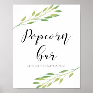 Popcorn Bar Aquarell Grüne Blätter Hochzeitsstift Poster