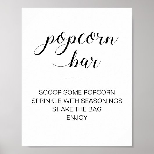 Popcorn Bar Elegante Schwarz-weiße Skripthochzeit Poster (Vorne)
