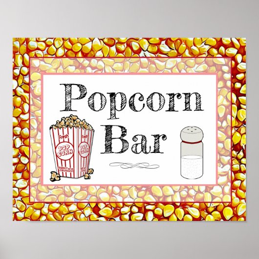 Popcorn-Bar-Hochzeit oder Baby Shower-Schild Poste Poster (Vorne)