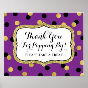 Popcorn-Bar-Schild Lila Schwarz Gold Konfetti Poster