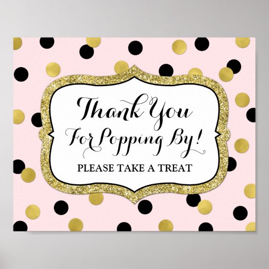 Popcorn Bar Sign Pink Black Gold Confetti Poster (Vorne)