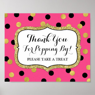 Popcorn Bar Sign Pink Black Gold Confetti Poster