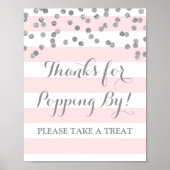 Popcorn Bar signieren Rosa Streifen Silver Confett Poster (Vorne)