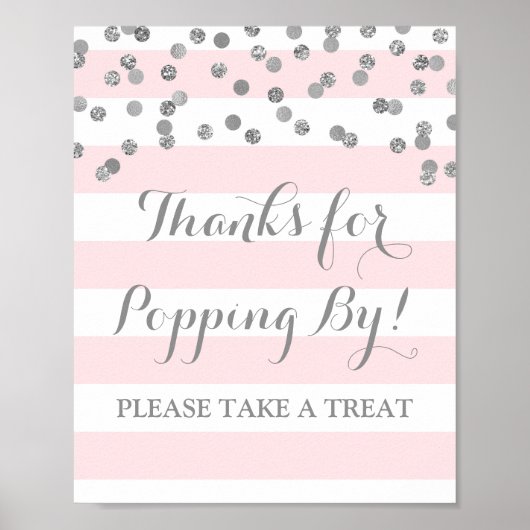 Popcorn Bar signieren Rosa Streifen Silver Confett Poster (Vorne)