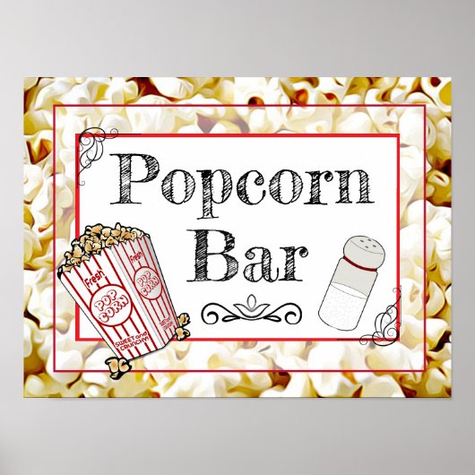 Popcorn Bar Wedding oder Baby Shower Sign Poster (Vorne)
