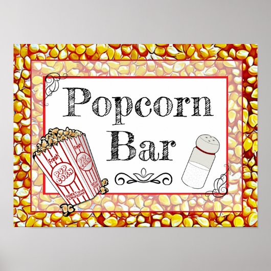 Popcorn Bar Wedding oder Baby Shower Sign Poster (Vorne)