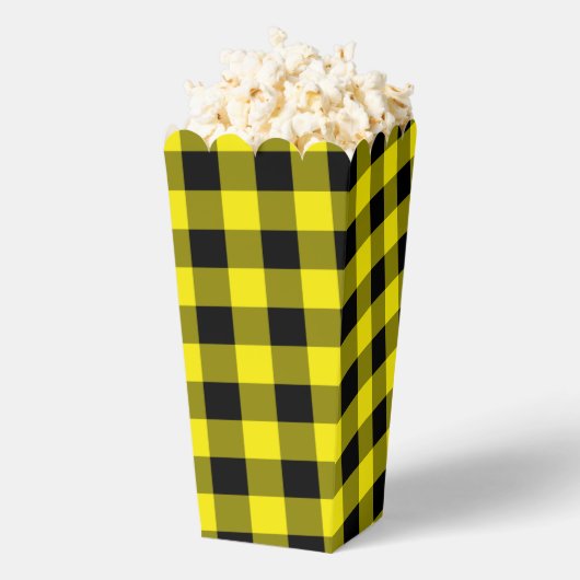 Popcorn-Box mit Kariertem Karo in Schwarz-Gelb Geschenkschachtel (Geplatzt)