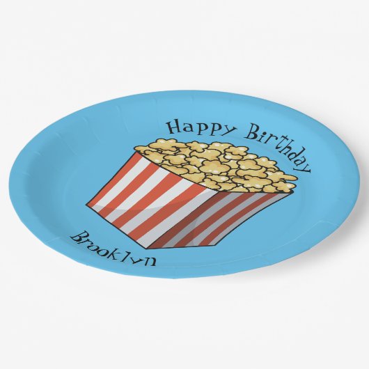 Popcorn-Cartoon-Abbildung Pappteller (Schrägansicht)